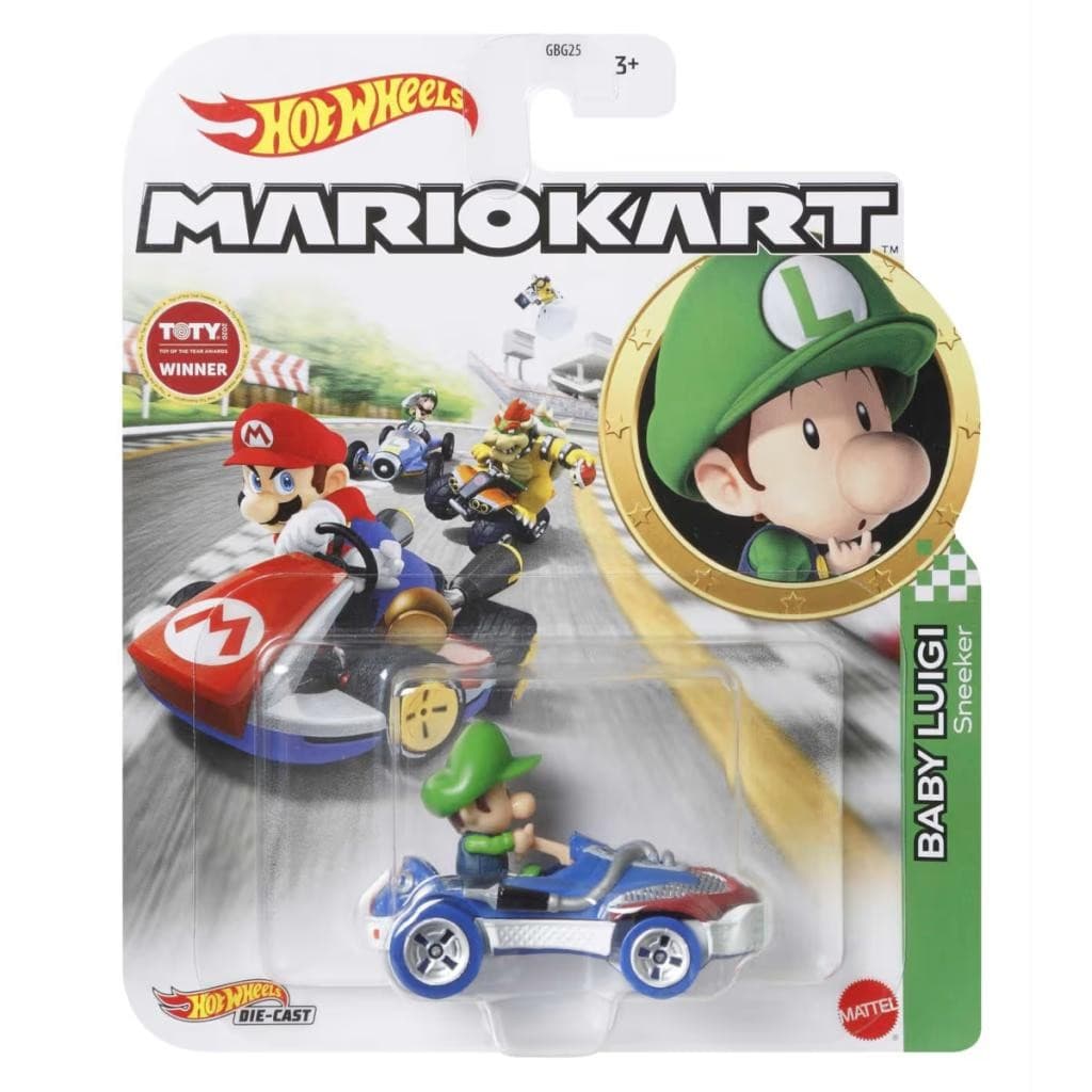 Carrinho Hot Wheels Mario Kart Baby Luigi Brinquedo De Corrida Infantil Colecionável Original Mattel