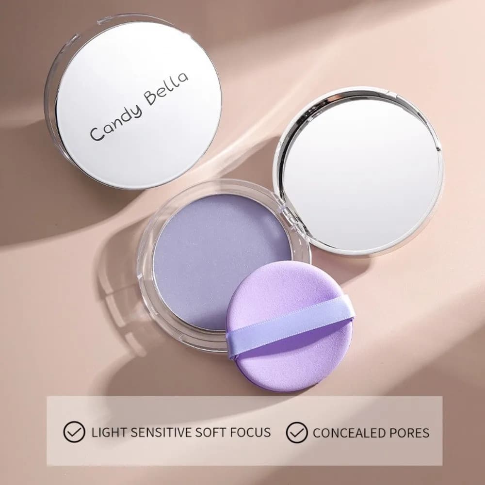 Pó Fixador Matte de Longa Duração, Controle de Oleosidade, Pó Compacto com Glitter Roxo, Pó Iluminador para o Rosto, Bas