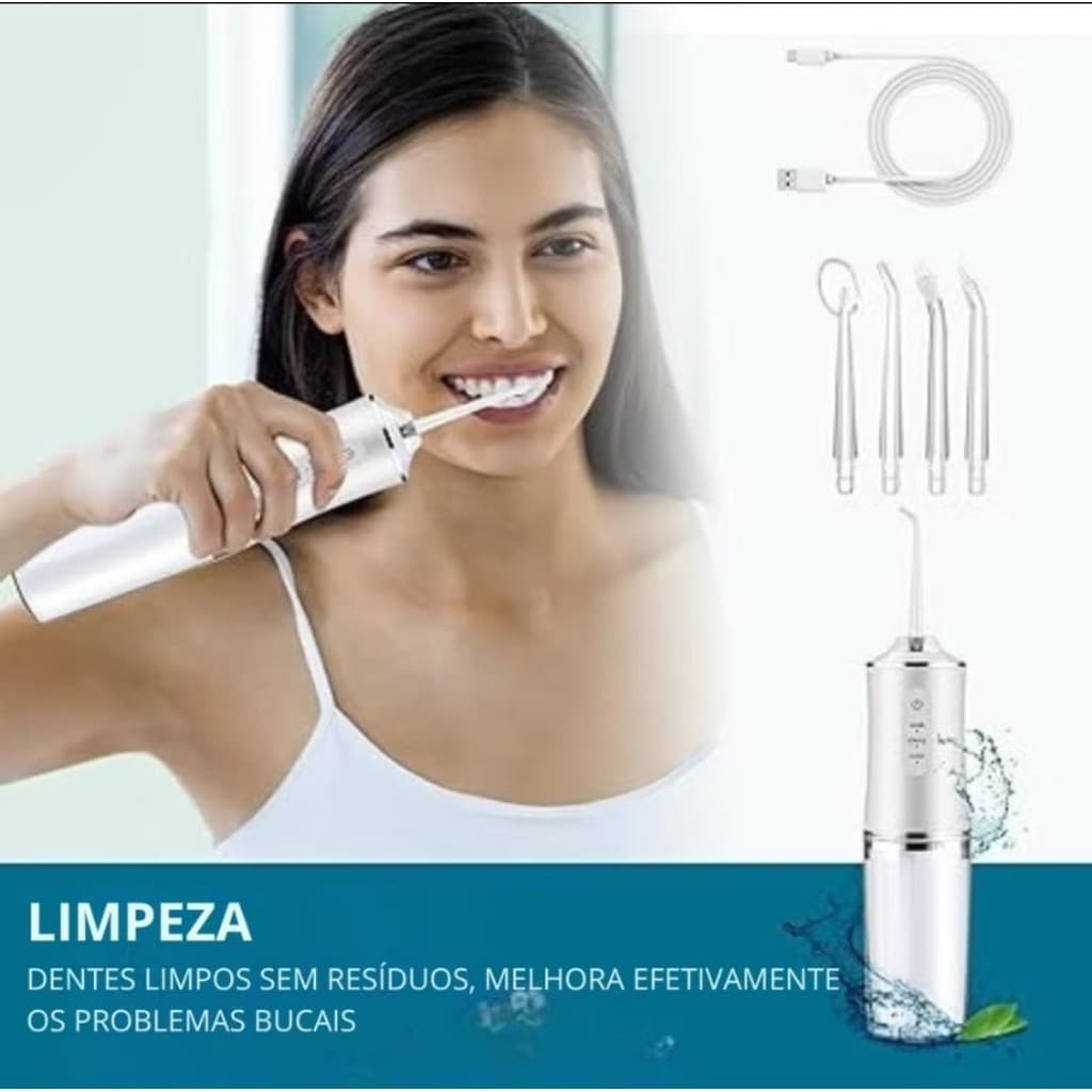 Irrigador Oral Portátil com Jato de Água Recarregável
