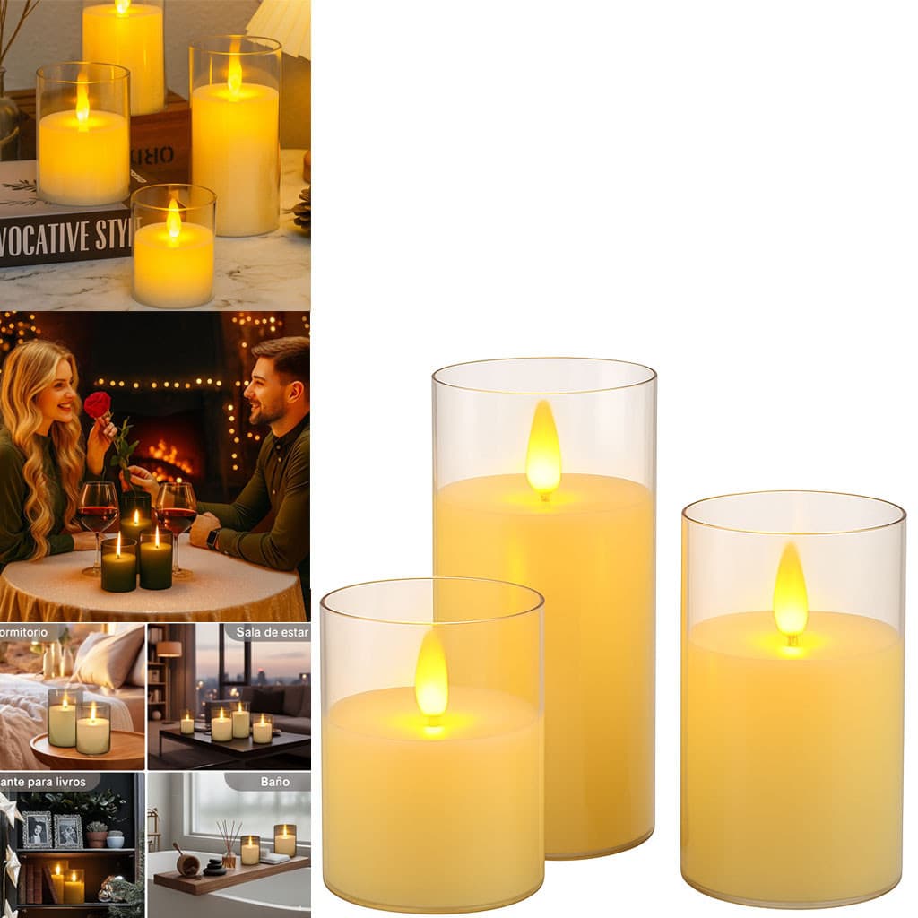 3 Velas LED Decorativas Sem Fogo Chama Tremulante Realista