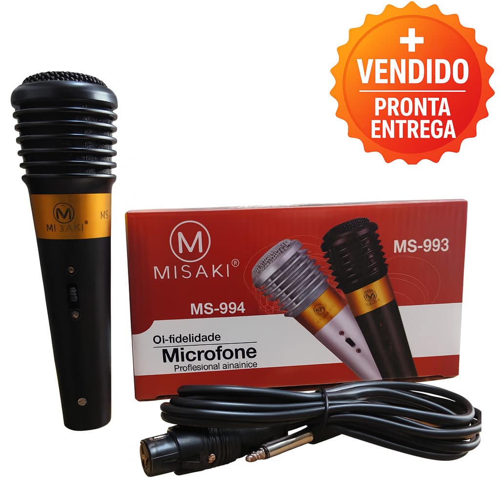 Microfone Profissional Dinâmico De Mão Com Fio Cabo Som Potente Limpo Apresentações E Gravações