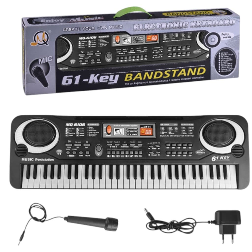 Brinquedo Eletrônico Teclado 61 Teclas Com Microfone e Fonte Preto