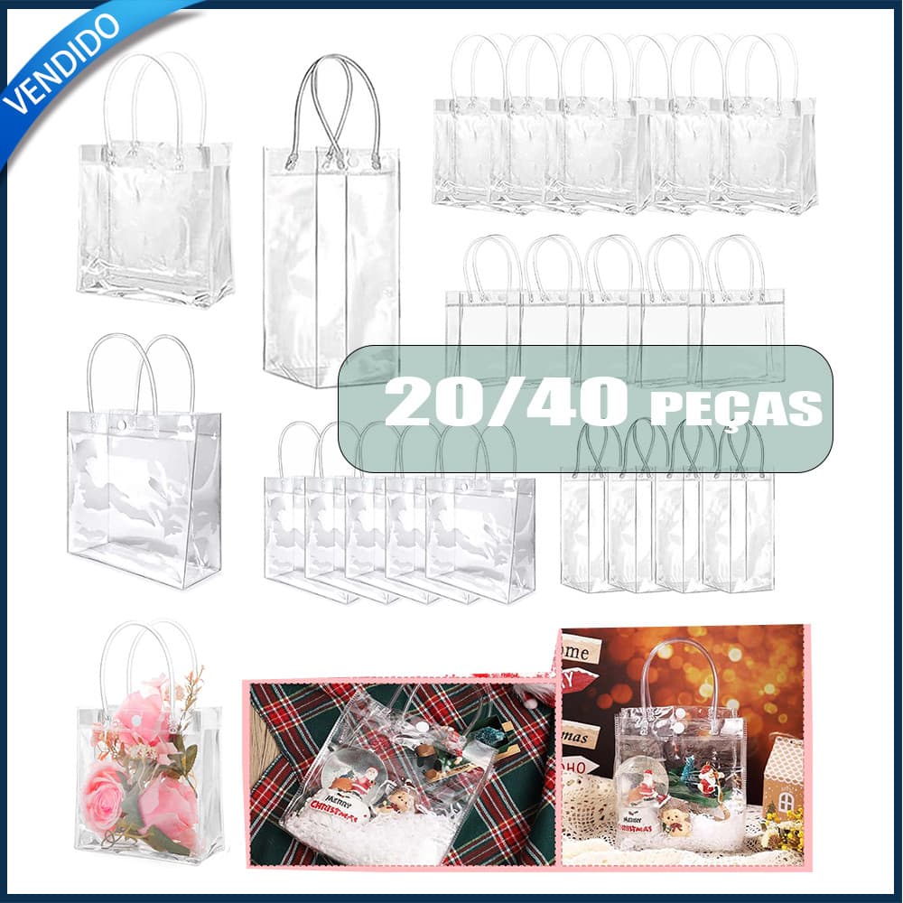 20/40 Sacos De Presente Transparentes , Em Plástico Com Alça E Botão PVC Transparente Reutilizáveis Para Festas De Noiva