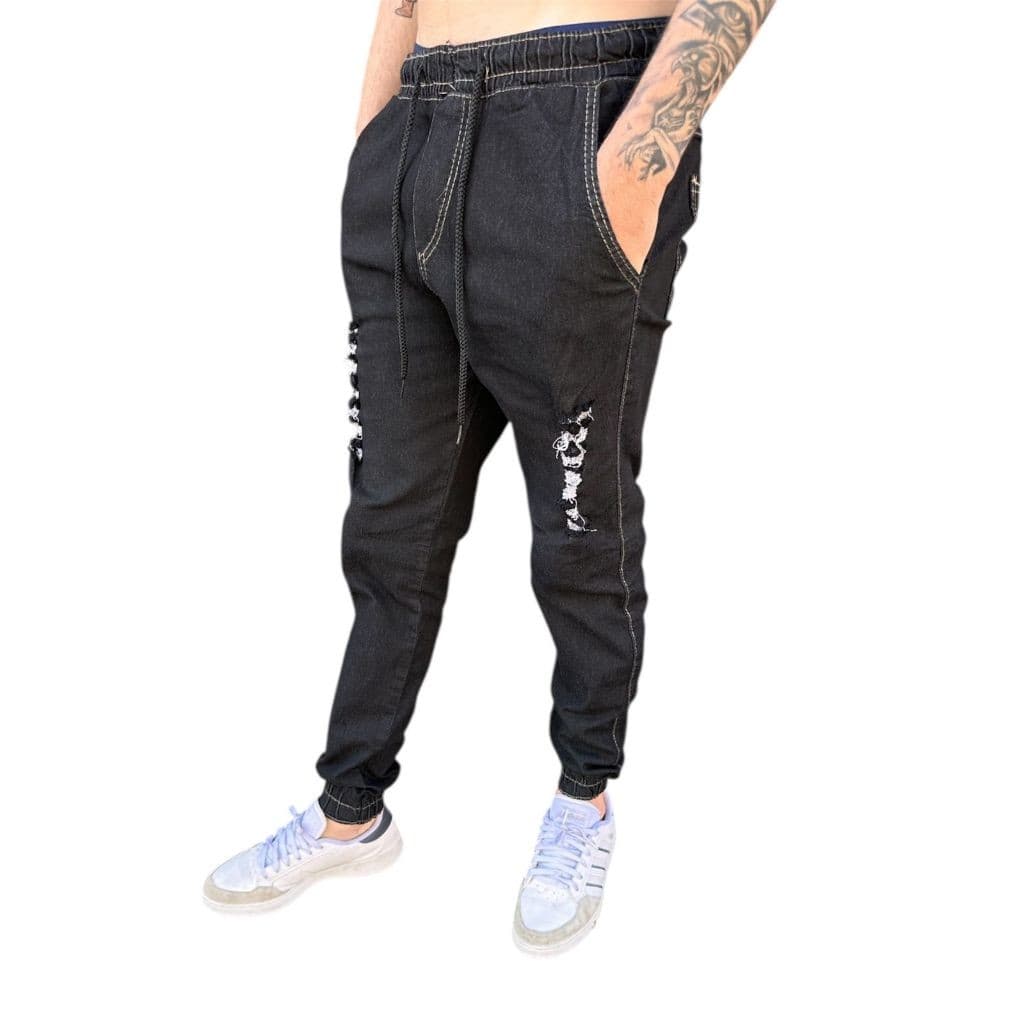 Calça JOGGER Masculina Jeans Rasgado Destroyed slim fit lançamento 25/26 - Preço Promocional