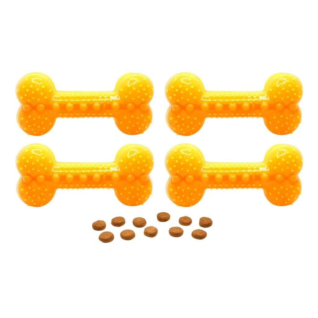 Kit 4 Osso Petisco Interativo Laranja Neon Resistente Livre de BPA