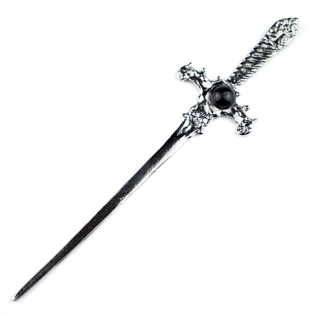 Athame Metal Prata Brilhante 15 cm Pedra Negra