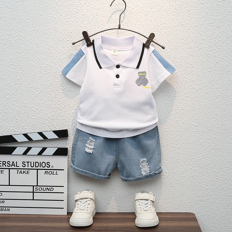 Terno infantil de verão de manga curta, Top + Shorts terno de duas peças, adequado para meninos de 0 a 5 anos