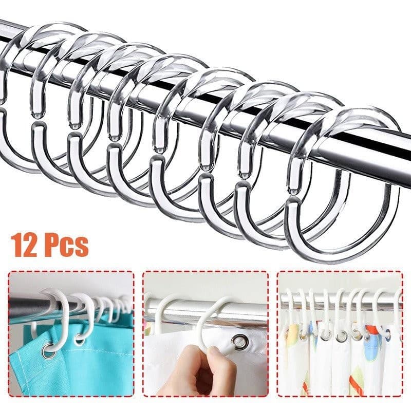 12 Pçs/Set Plástico Transparente C Forma Banho Drape Anel/Dobrado Cortina Ganchos Acessórios Do Banheiro