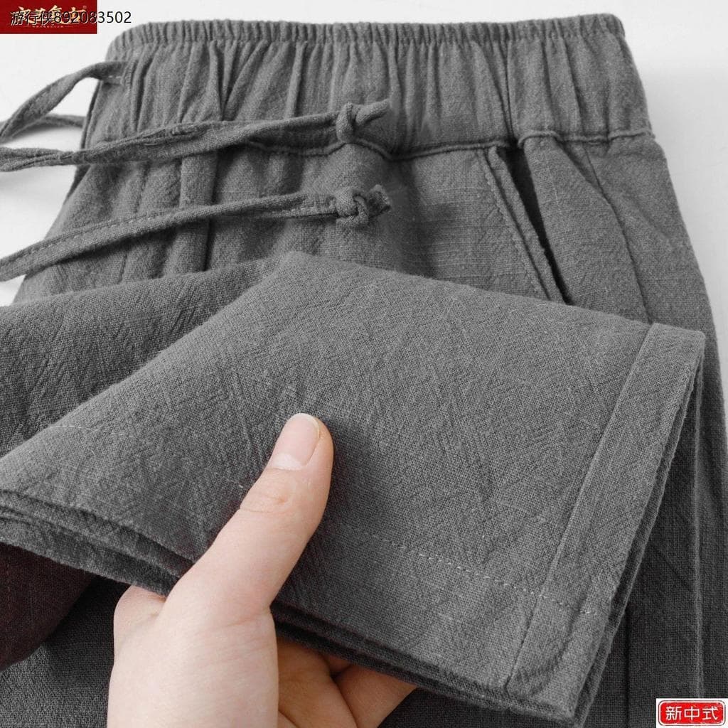 Linho algodão linho em linha reta calças casuais dos homens 2025 novo estilo primavera verão estilo fino cinza escuro so