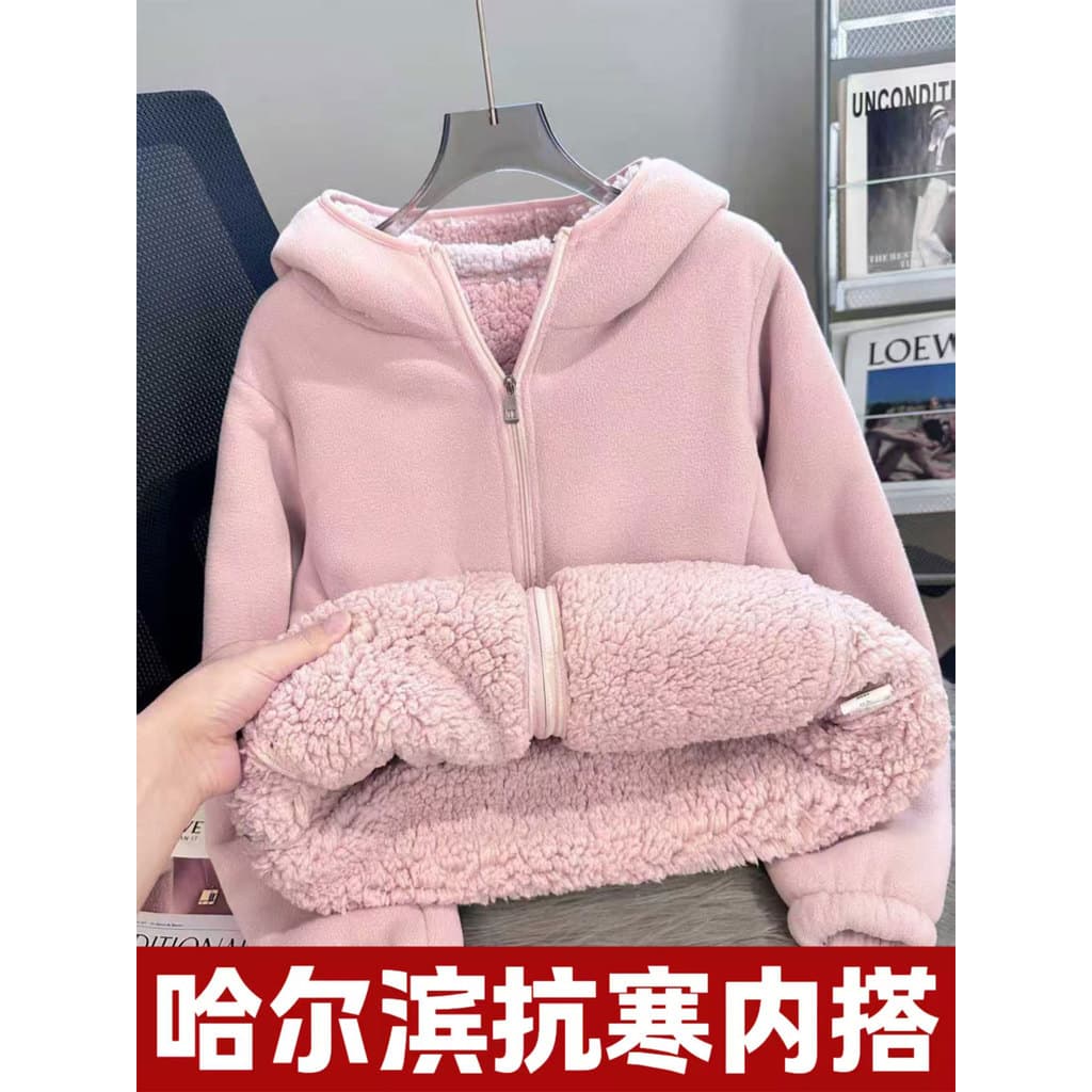 Halbin Mineral quente resistente ao frio forro de lã feminino forro de lã engrossado com capuz à prova de vento forro de