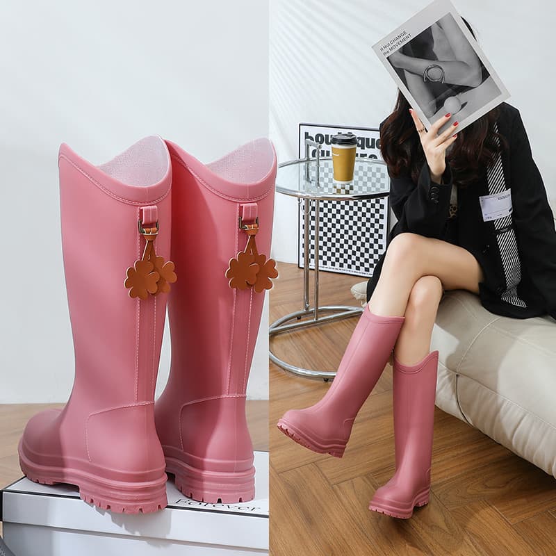 Botas de chuva de sola grossa moda feminina estilo japonês botas de chuva de cano alto mar impermeável leve sapatos de á