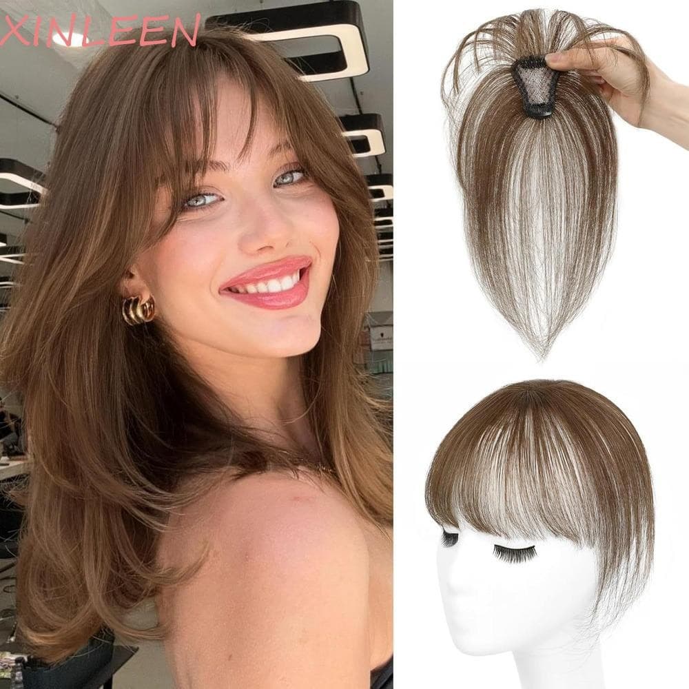 Acessório de cabelo XINLEEN, franja 4*6/5*7 100% cabelo humano com detalhes 3D, franja natural com presilha.