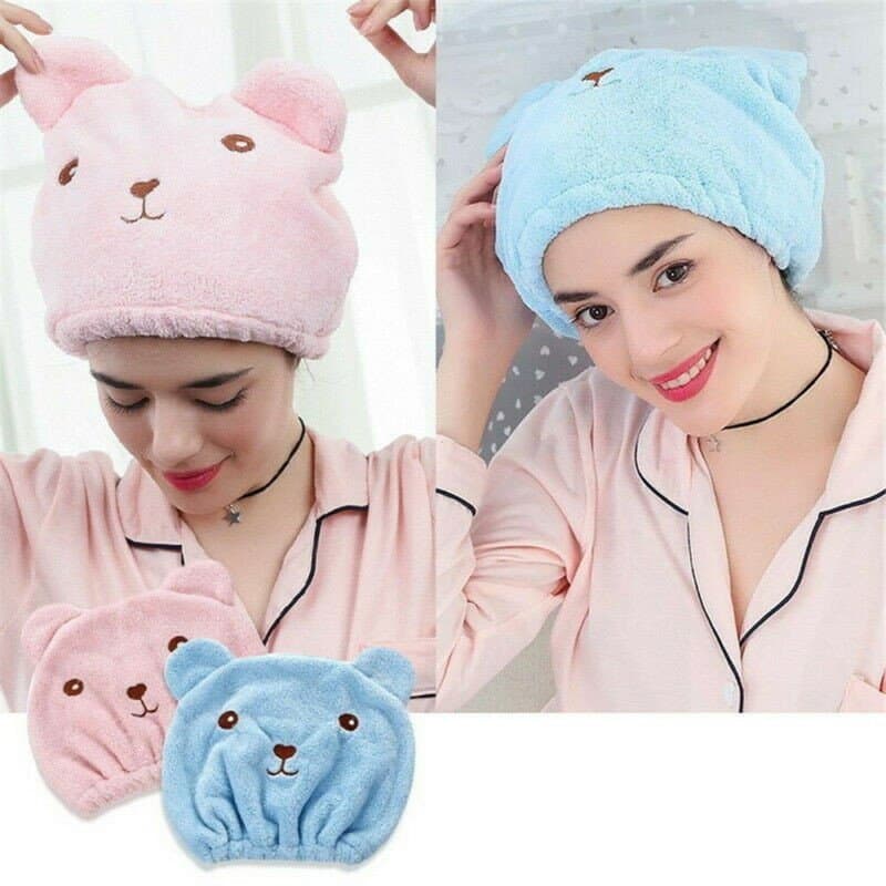 Chapéu de Microfibra Rápido para Cabelo Seco / Touca de Banho de Lã Coral / Toalha Seca com Padrão de Orelhas de Gato