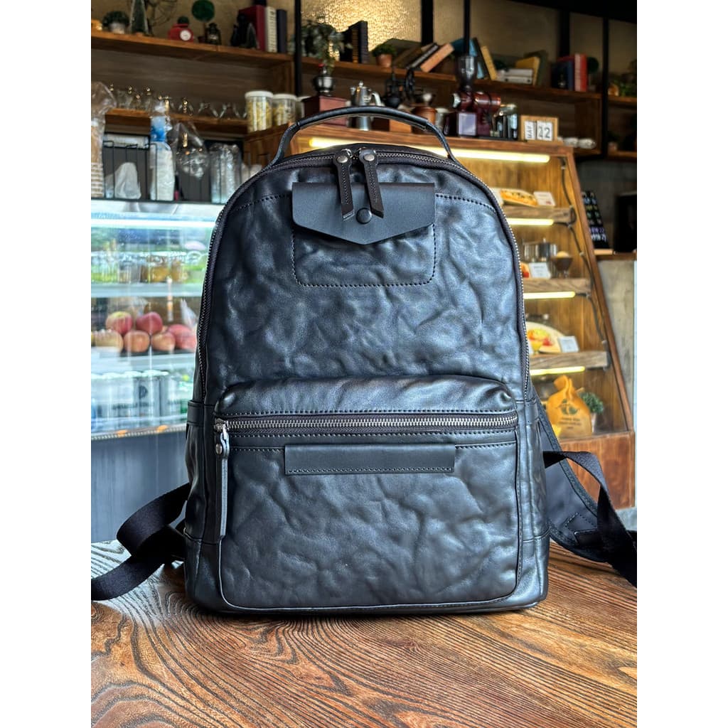 Lobo estrada árvore creme vegetal curtido primeira camada de couro genuíno mochila Commuter negócios mochila grande Capa