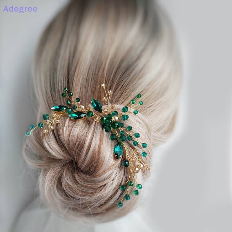 Adegree Moda Encantador Strass Verde Pentes De Cabelo Para Mulheres Tiara Acessórios O Nupcial Festa De Casamento Orname