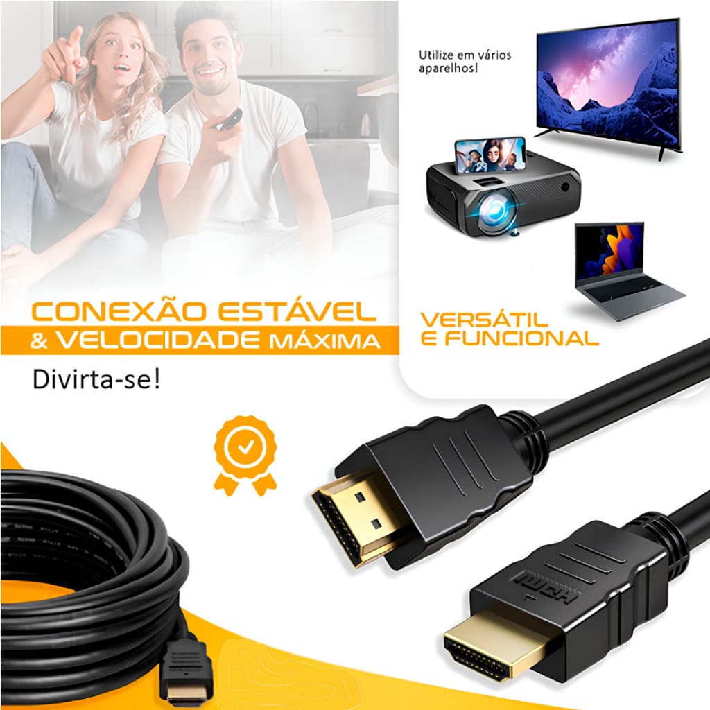 Cabo HDMI 4K 60Hz 1.5/2/3M Alta Velocidade Ideal para TV, Jogos, Notebook e Projetor