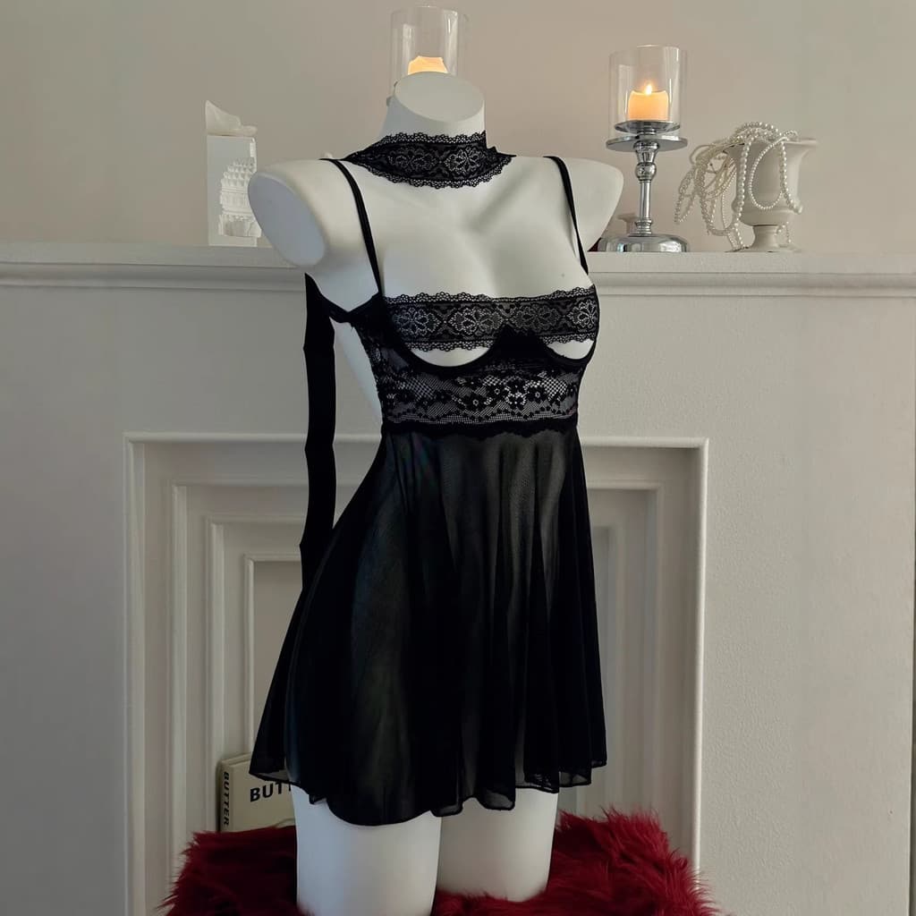 Fita de renda borda de aço Push-up roupa interior namoro gaze ligeiramente transparente camisola quente menina saia