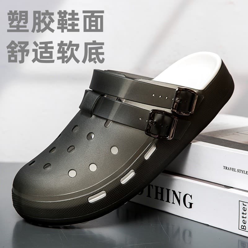 Sandálias masculinas verão exterior Wear respirável geléia de sola macia Toe-coberto sandálias chinelos masculinos burac
