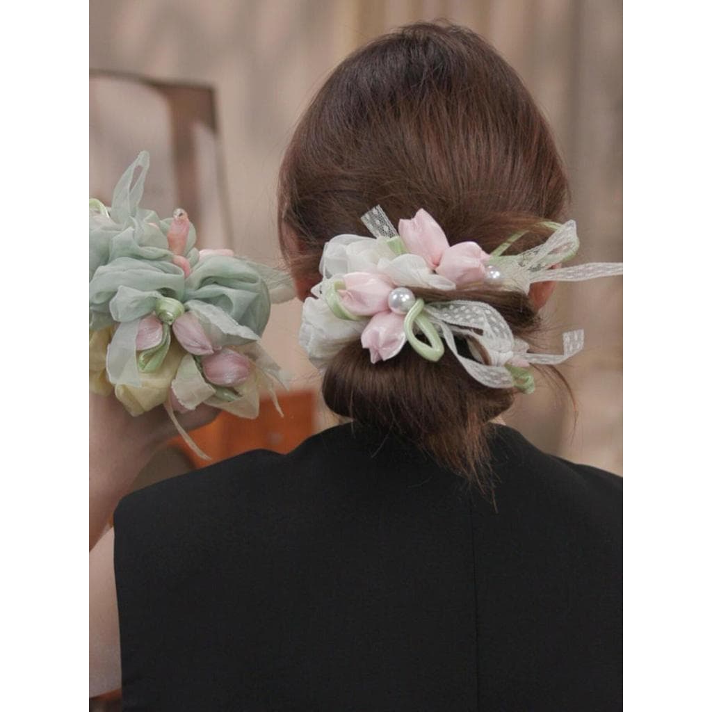 Super fada estilo coreano suave tulipa flor arco bonito Scrunchy anel de cabelo High-End moda acessórios de cabelo