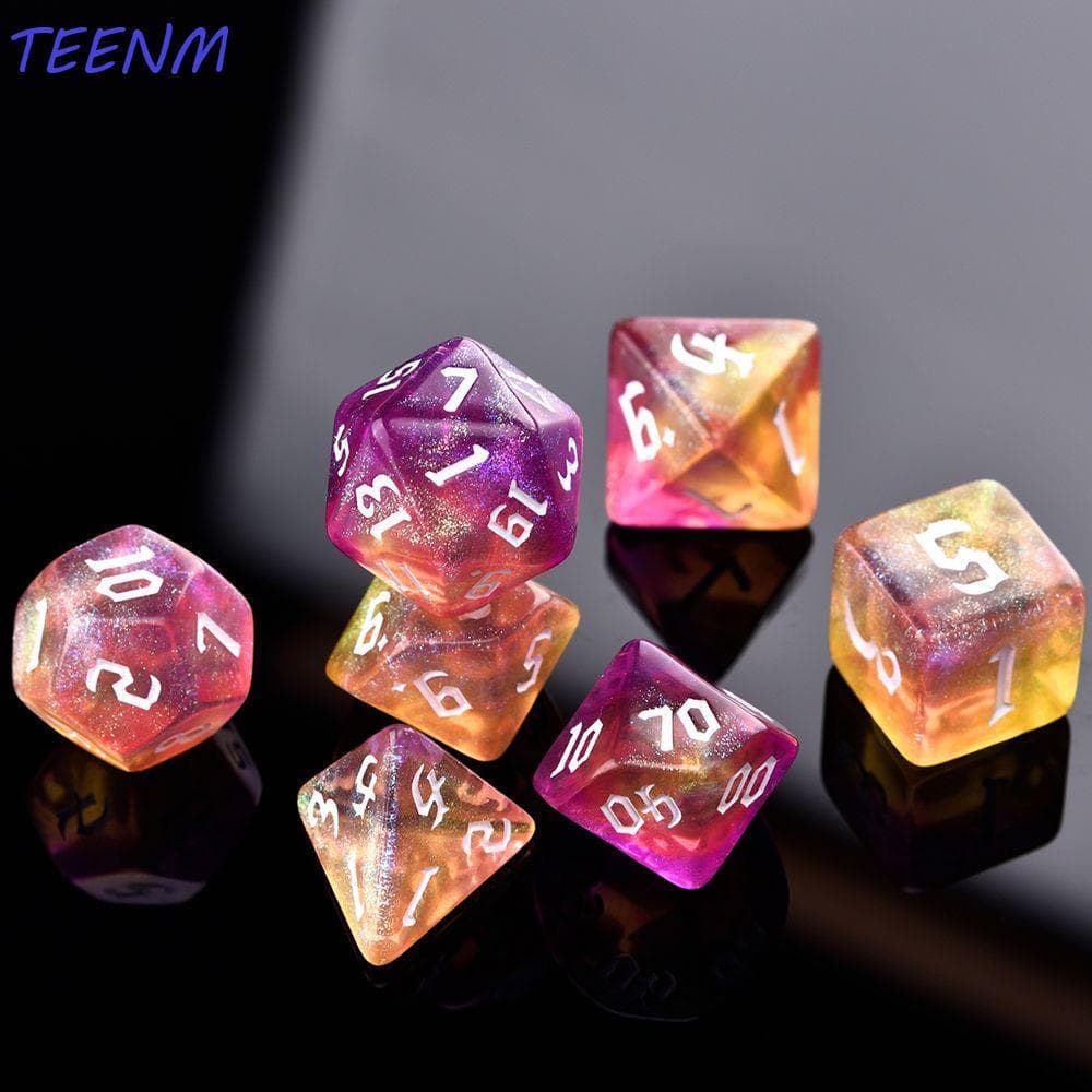 TEENM Iridescente Glitter Poliédrico Dados Jogo De Mesa RPG Aventureiro D4 D6 D8 D10 Família Festa Brinquedo 7-Die