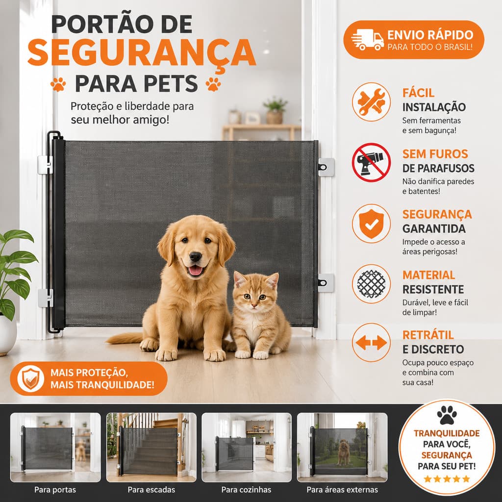 Barreira Tela Retrátil Multiuso Bebê e Pet Cerca Separadora Ajustável Anti-pulo Para Porta Escada Cozinha