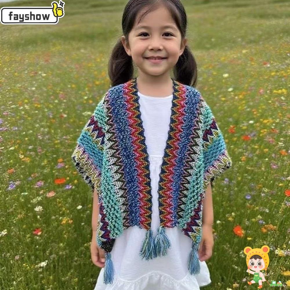 Poncho Mongol Infantil FAYSHOW , Cardigã Quente De Inverno Estilo Étnico Xale Com Borla , Envoltórios De Tricô De Lã Art