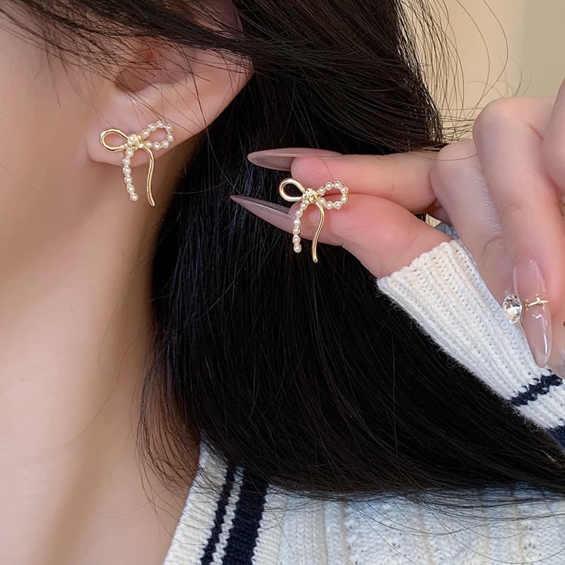 Brincos De Arco De Pérola Sem Furo , Clipes De Orelha , Clipe De Laço , Brinco Piercing , Minimalistas CEK1602