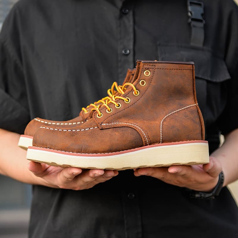 Ami Khaji 875 Botas gerais Homens Mulheres Casais Retro Crazy Horse Couro Martin Botas Mid-Top Sapatos de couro Botas de