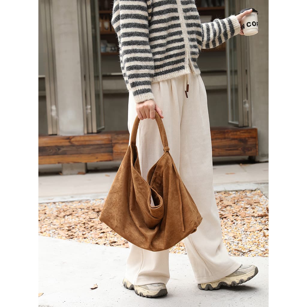 Estilo japonês All-Match camurça sacola feminina grande capacidade camurça balde saco nicho simples Retro trabalho bolsa