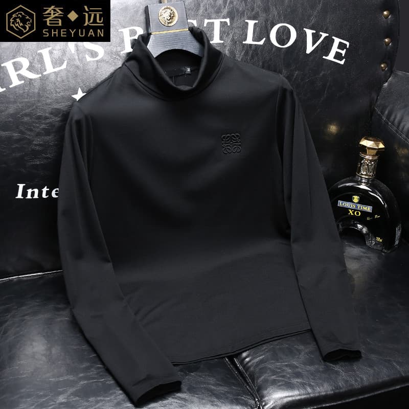 Bens europeus moda cor sólida marca de alta pescoço camisa de fundo masculina outono inverno Casual roupa interior high-