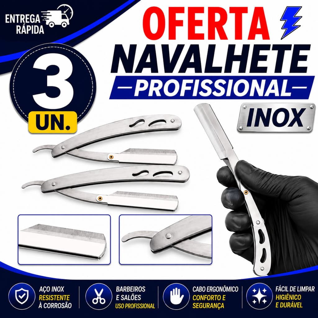 NAVALHA BARBEIRO PROFISSIONAL LEVE RESISTENTE ALTA DURABILIDADE