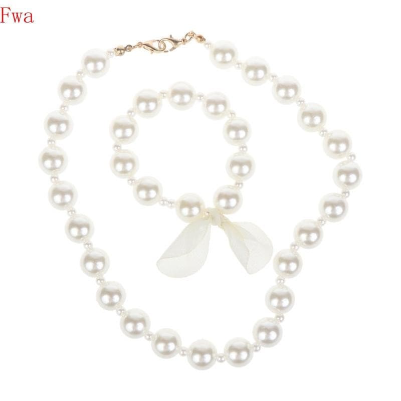 Fwa Imitação Pérola Jóias Bebê Menina Conjunto Colar Pulseira Terno