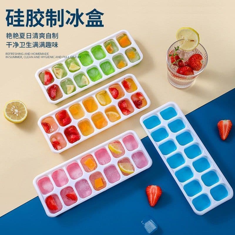 [Estoque pronto] Venda quente Bandeja de gelo de Silicone 14 Molde caseiro Cubo de gelo para alimentos complementares Ge