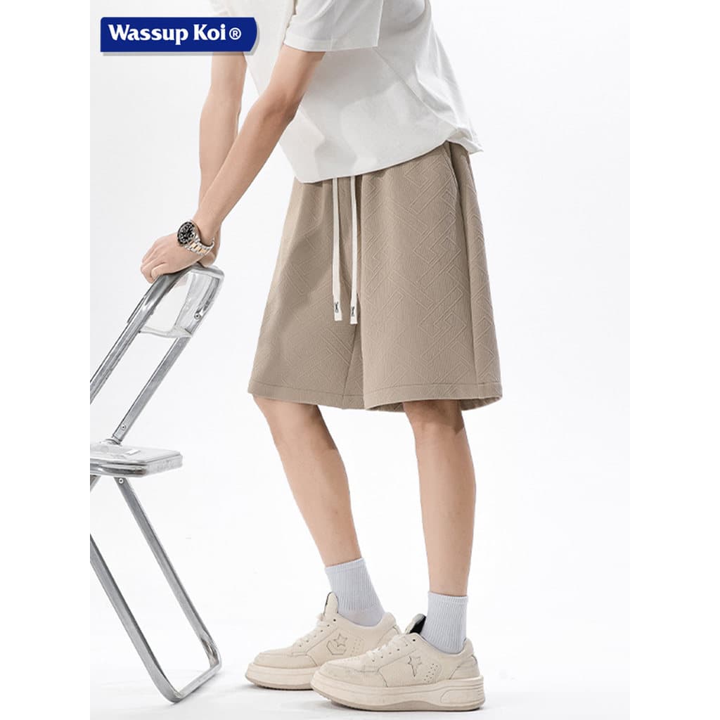 WASSUP KOI Joint Summer Jacquard Shorts Masculino Reto Respirável Casual Calças de Cinco Pontos Calças Esportivas de Pra