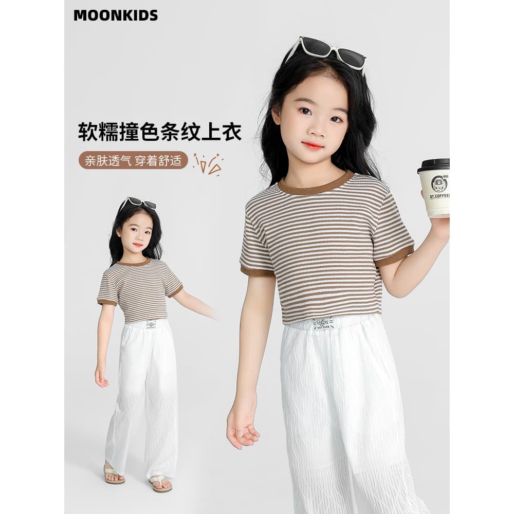 Camiseta de manga curta para meninas 2026 Novo estilo verão puro algodão curto Top estilo fino infantil meia manga estil