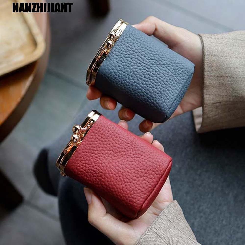 Kiss Lock Coin Purse , Bolsa Portátil De Couro Requintada Para Joias Simples Clássica Itens Pequenos