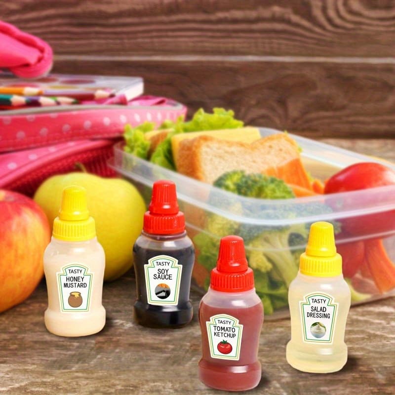4 Peças de Mini Frascos de Plástico para Condimentos/Salsa de Tomate, Mel e Ketchup