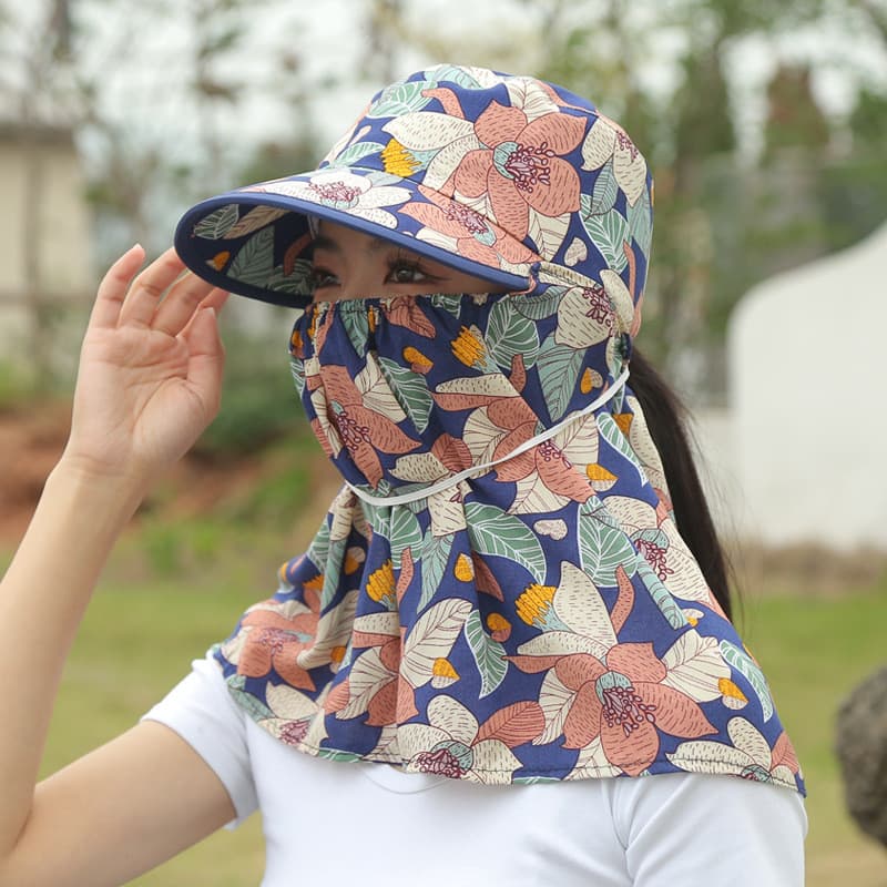 Verão feminino protetor solar proteção facial pescoço proteção chapéu de sol novo estilo Floral chapéu trabalho ao ar li