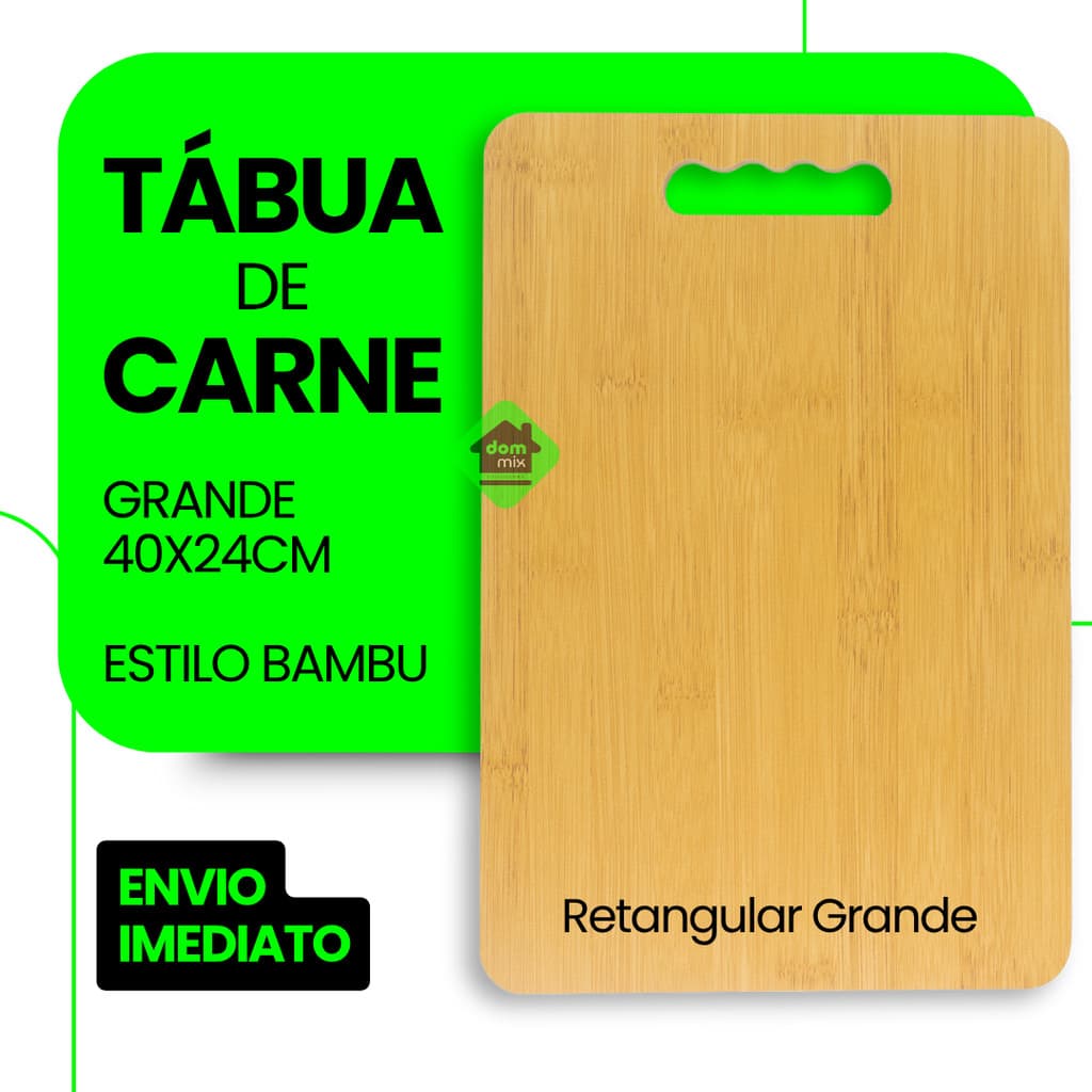 Tabua Retangular Carne Churrasco l Estilo Bambu l Grande 40x24 cm