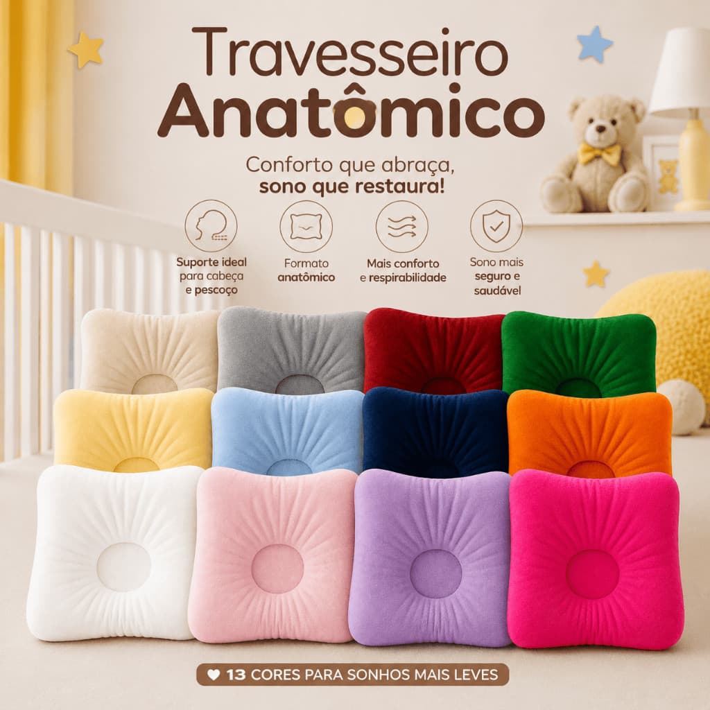 Travesseiro almofada anatomico modelador Plush 100% Algodao Bebe Menino Menina Neutro