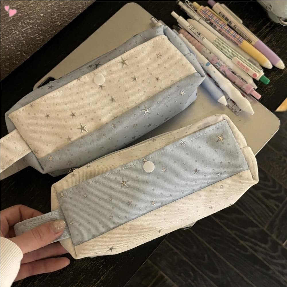 Estojo De Lápis De Grande Capacidade , Estética , Caneta Estrelada , Bolsa De Papelaria De Lona Com Alça , Material Esco
