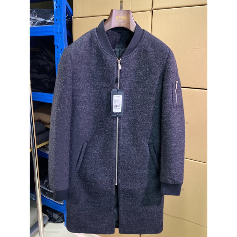 Outono inverno moda gola de beisebol masculina jaqueta de lã de comprimento médio na moda zíper cinza topo Q70