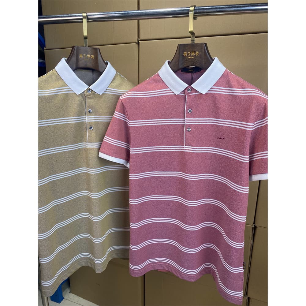 Camisa polo de manga curta temperamento simples marca verão camiseta masculina fino ajuste bordado listras de negócios m