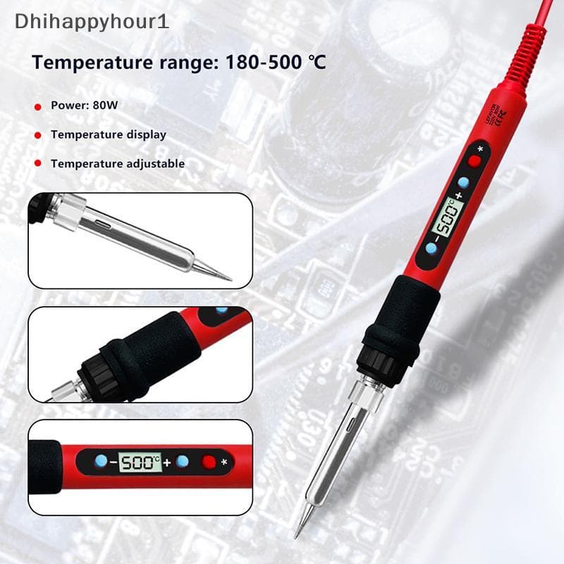 DHI Display LCD Digital Ferro De Solda 80W Com Interruptor Liga/Desliga Aquecedor Cerâmico Pontas Temperatura Ajustável