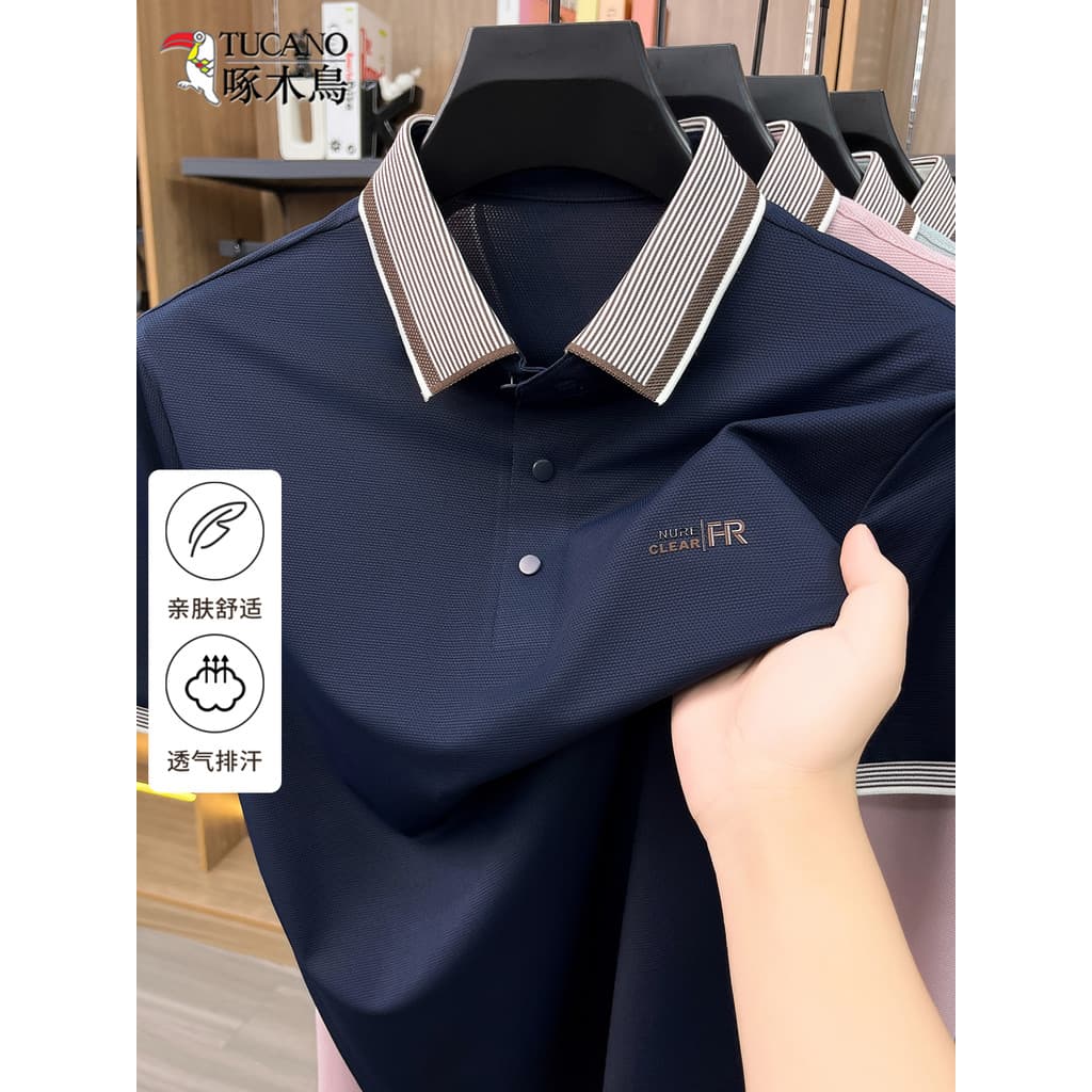 Woodpecker camisa polo masculina 2026 novo estilo lapela manga curta negócios pai de meia-idade usar Casual verão topo n