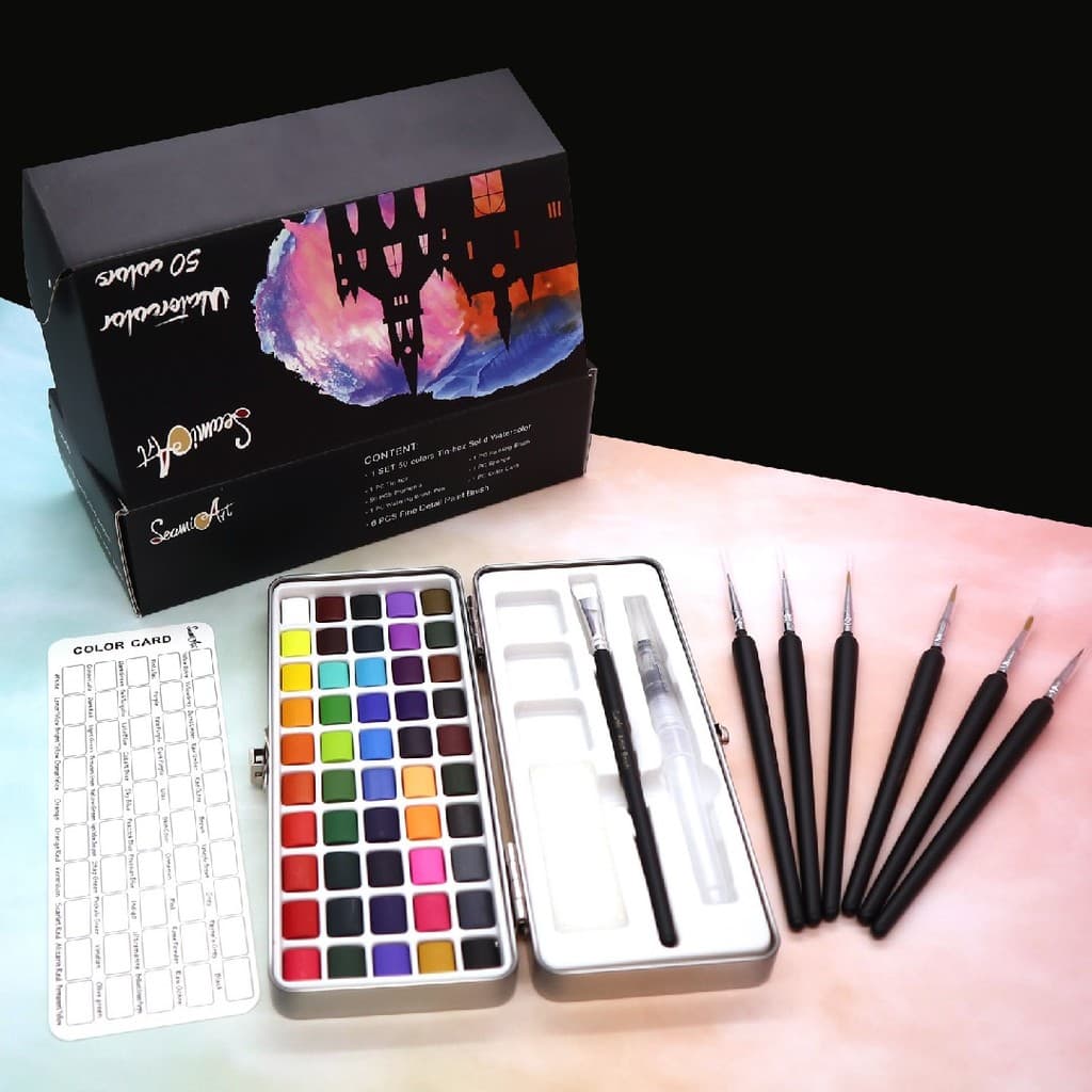Conjunto de tinta aquarela sólida, 90 cores, pequena caixa de lata, arte profissional, pintura, Manicure, manchas, aquar
