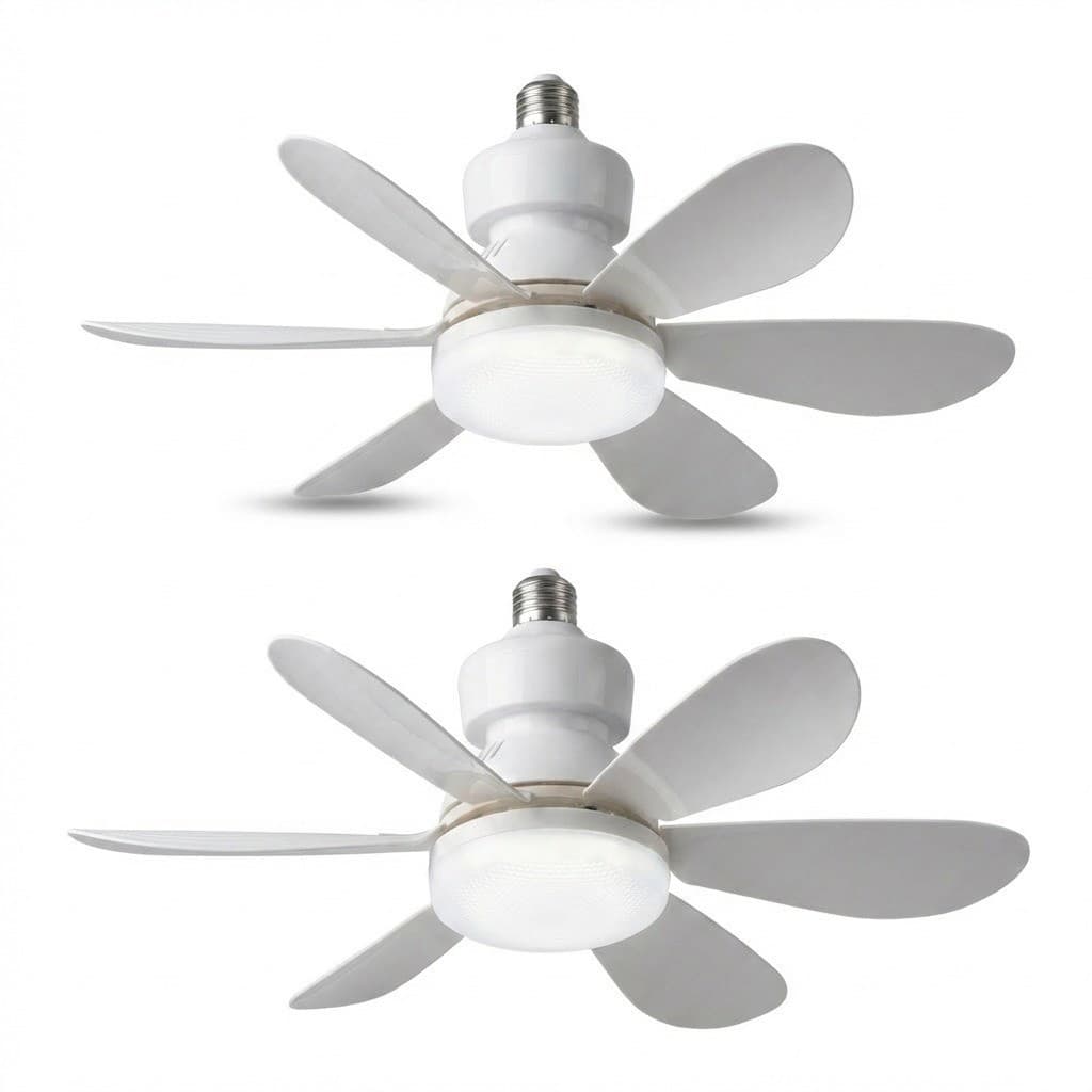 Ventilador De Teto LED Compacto Bocal E27 Bivolt Controle Remoto 2 Em 1 Silencioso Luz Ajustável 60W