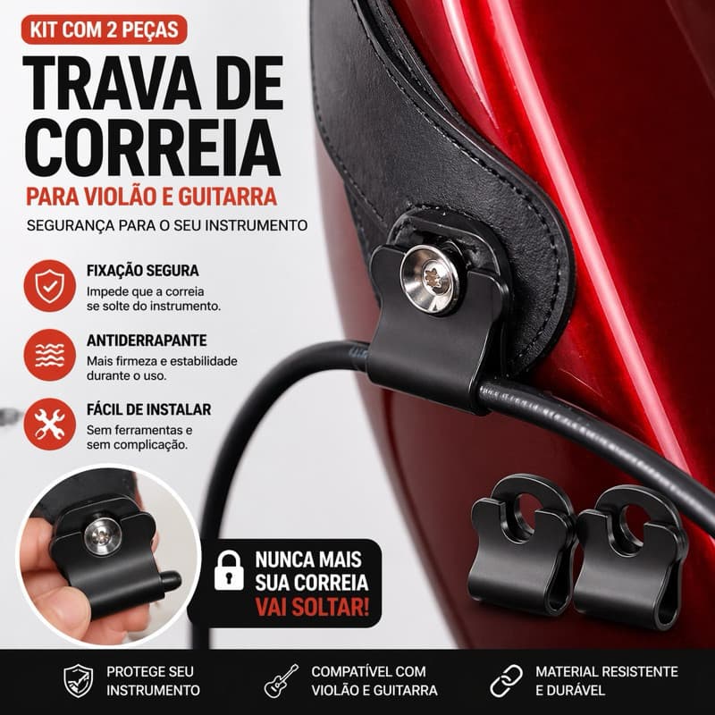 Kit 2 Strap Lock Trava Correia Violão Guitarra Baixo Universal ABS Antideslizante