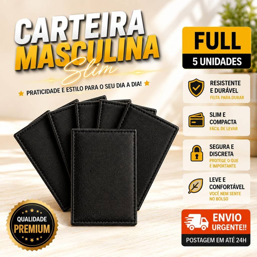 Carteira Slim Masculina Discreta e Útil em Couro Porta Cartão Lembrança Padrinhos Formatura