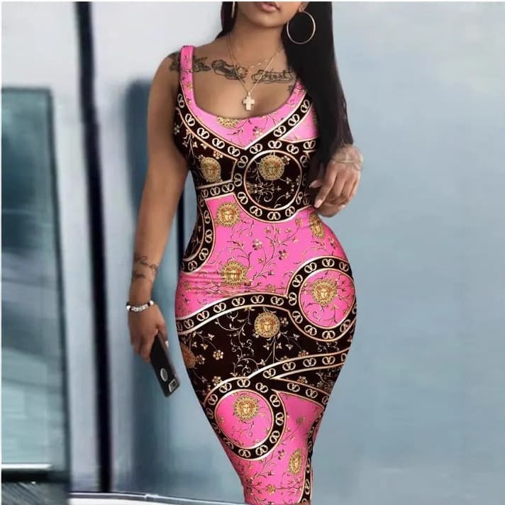 Vestido Feminino Estampado Sem Mangas com Decote Redondo, Confortável e Solto para Vendas Transfronteiriças